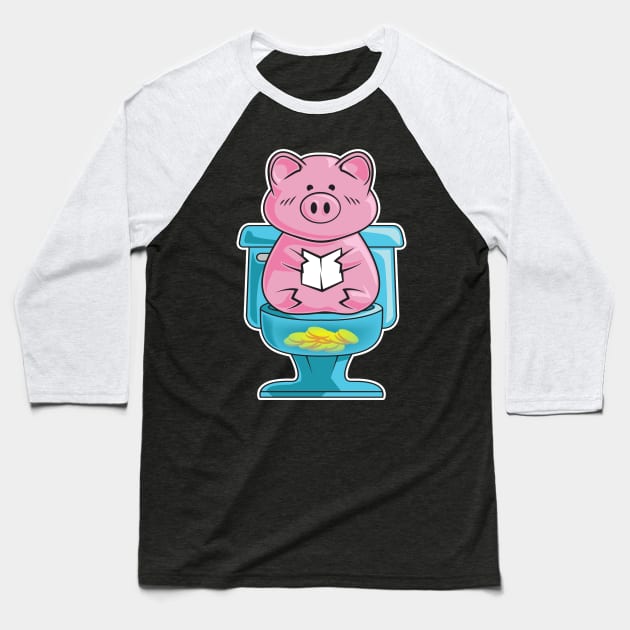 Funny Pig On Toilet Piggy Bank Potty Training Pun Baseball T-Shirt by theperfectpresents